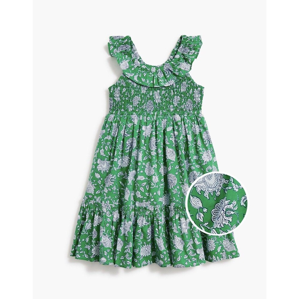 Crewcuts Girls 12 J Crew Re-Imagined Floral Smocked Dress Sundress Lined Green
